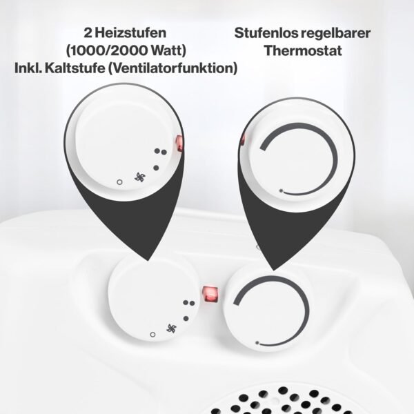 Clatronic® mobiler & kompakter Heizlüfter | Heizlüfter 2000W & 1000W | Heizkörper mit Ventilatorfunktion | Heizlüfter klein mit Überhitzungsschutz | 2 Aufstellmöglichkeiten | HL...