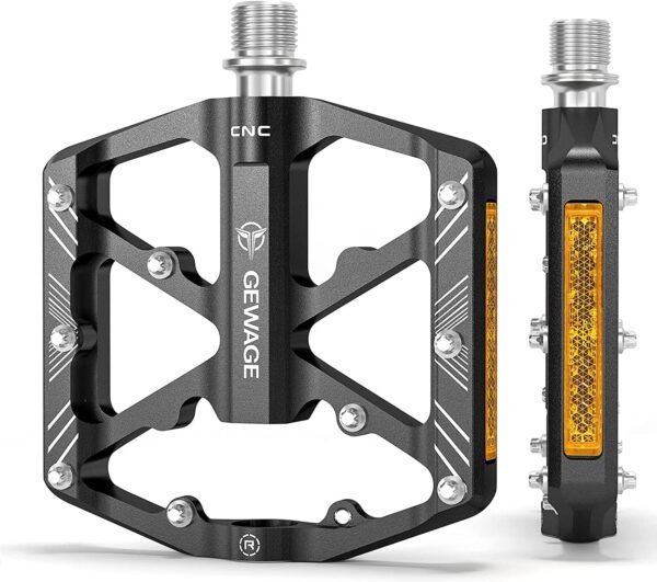 GEWAGE Bicycle Pedals with Reflective Strips, 3 Sealed Bearings, Non-Slip CNC Aluminium Bicycle Platform, 9/16 Inch Pedals for Road Bike, MTB, E-Bike